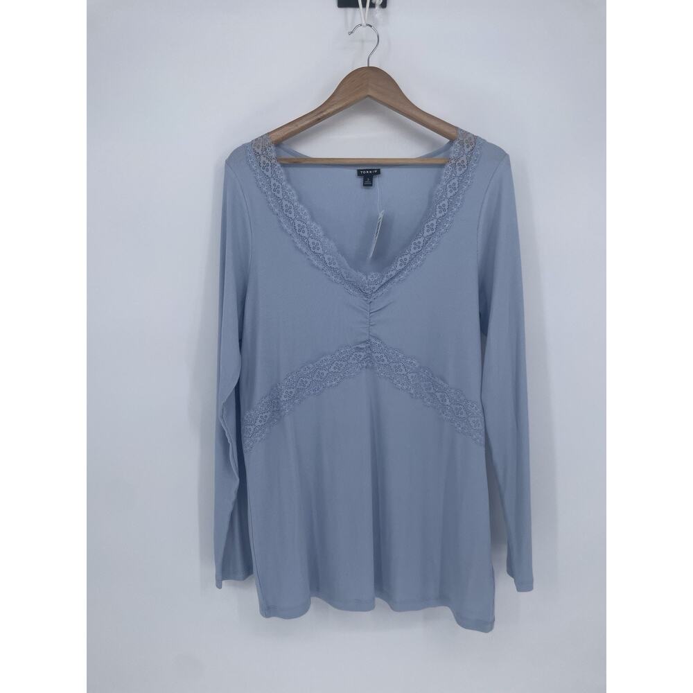 NWT Torrid Cotton Modal Rib Scoop Neck Lace Trim Top Women’s Plus Size 3X Blue - Picture 3 of 9